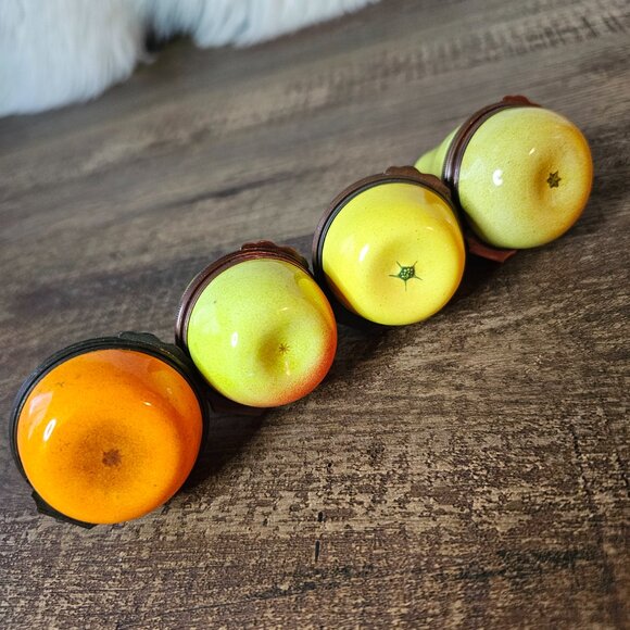 RARE! Set of 4 Halcyon Days Vintage Enamel Bonbonnieres Orange Apple Lemon Pear - Picture 4 of 10